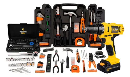 Furadeira e Parafusadeira Sem Fio 3/8 com Kit de Ferramentas e Maleta
