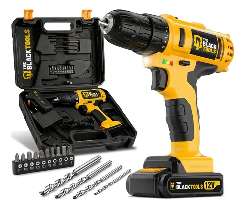Furadeira e Parafusadeira The Black Tools TB-12E 12V com Maleta e Acessórios