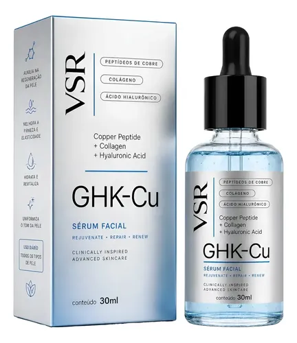Ghk-cu Sérum Facial Rejuvenescedor Com Peptídeos De Cobre E Ácido Hialurônico 30ml V S R