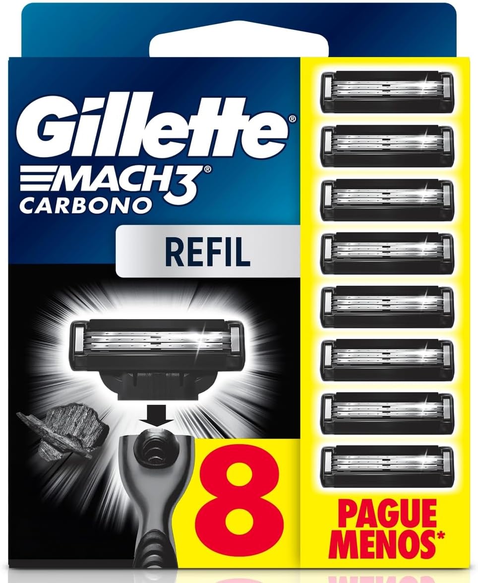 Gillette Mach3 Carbono: Carga para Barbear com Carvão 8 Unidades