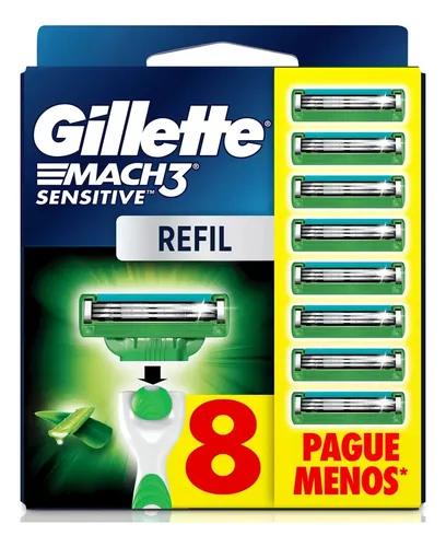 Gillette Mach3 Sensitive Carga Para Aparelho De Barbear Com Aloe 8 Unidades
