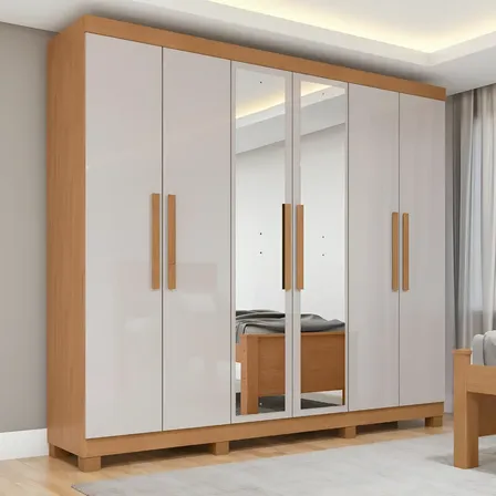 Guarda Roupa Casal 6 Portas Easy Slim com Espelho e Pés