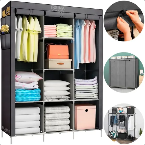 Guarda Roupa Dobrável Irsina Colmeia Cinza com 3 Portas