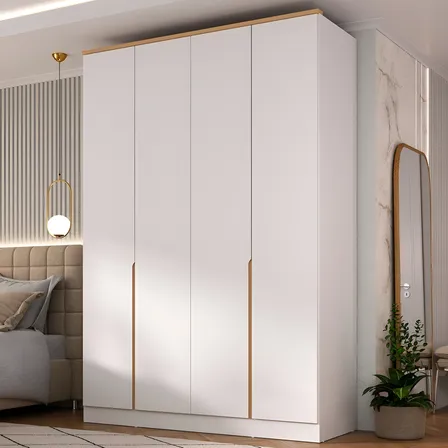 Guarda-roupa Solteiro 4 Portas e 2 Gavetas MDF Manbel Branco