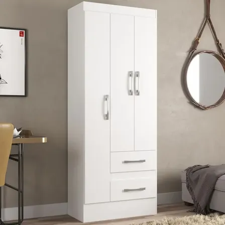 Guarda-roupa Solteiro Nobre 3 Portas 2 Gavetas Branco