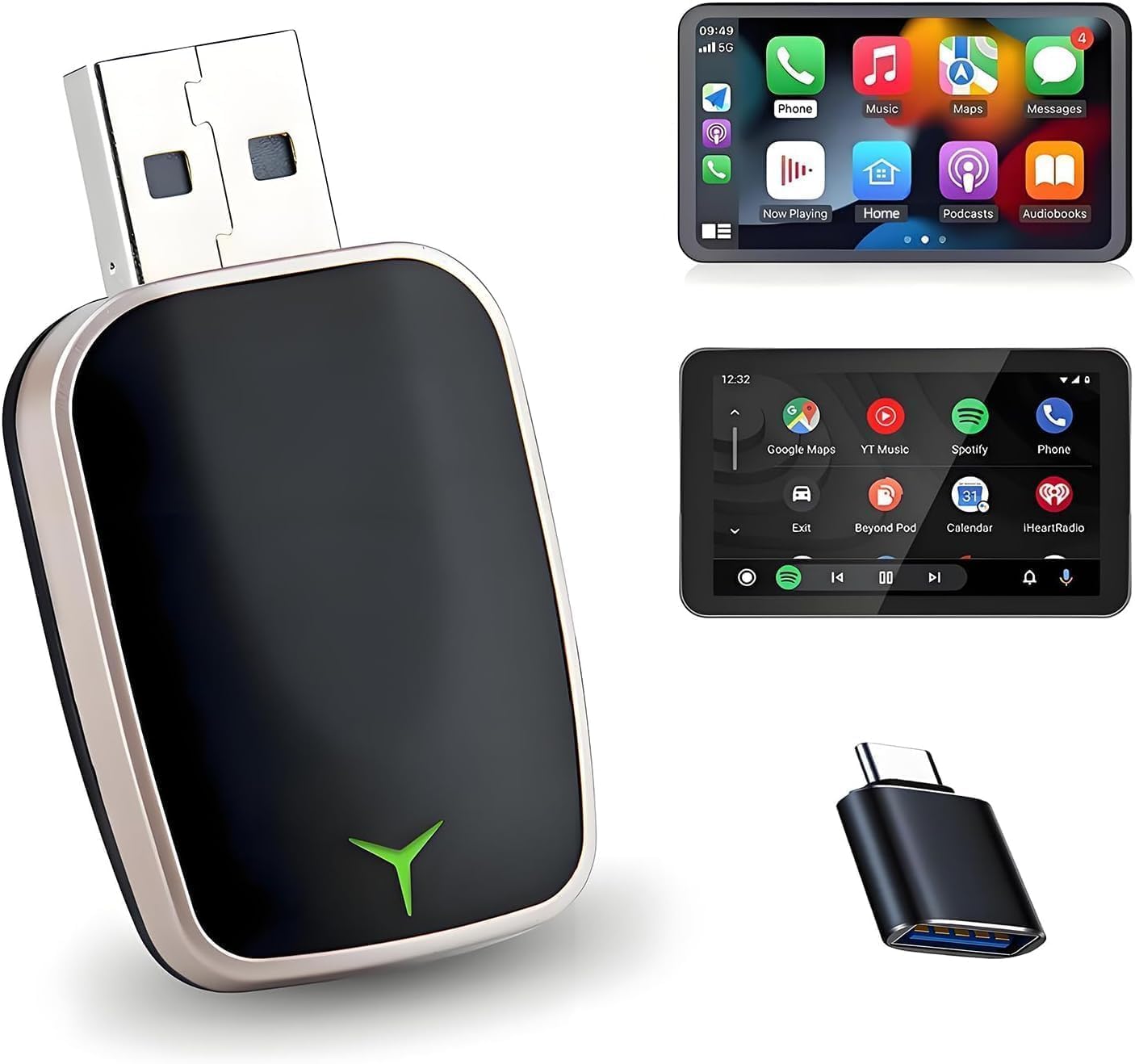 Adaptador HAILOLY 2 em 1: CarPlay e Android Auto Sem Fio