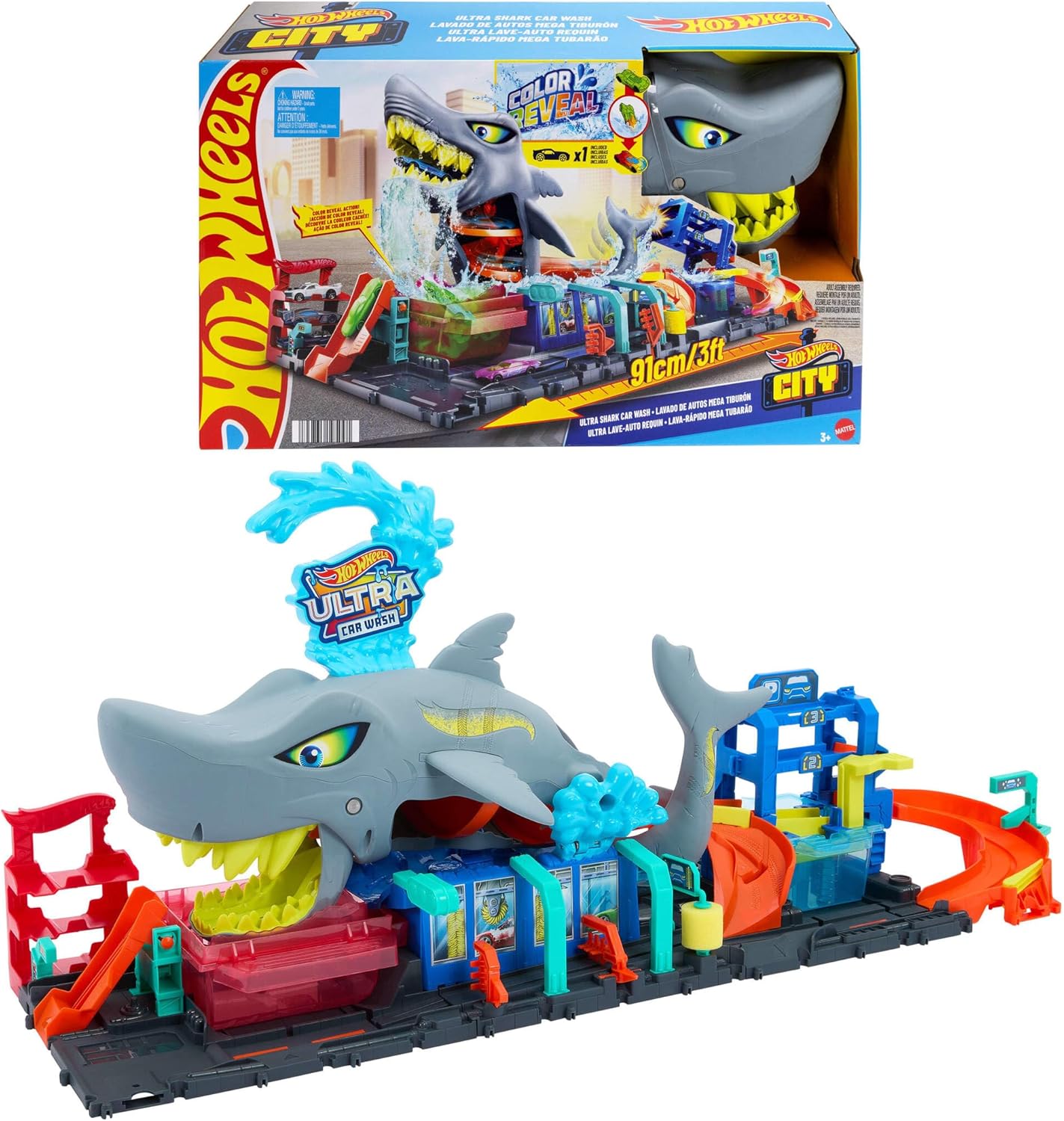 Hot Wheels City Pista de Brinquedo Lava-Rápido Mega Tubarão