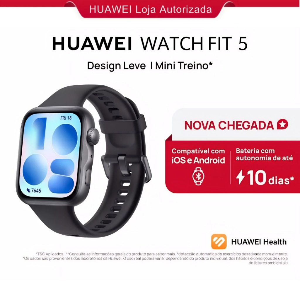 Smartwatch Huawei Watch Fit 5 com Tela AMOLED e GPS Integrado