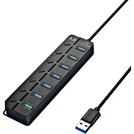Hub USB 3.0 de 7 Portas com Botões Individuais e Alta Velocidade