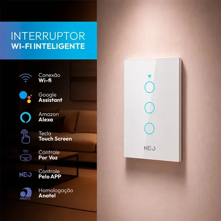 Interruptor Inteligente Smart Wi-fi Neo Avant 3 Botões Bivolt