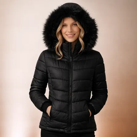 Jaqueta Feminina Puffer Bobojaco com Capuz e Forro Interno