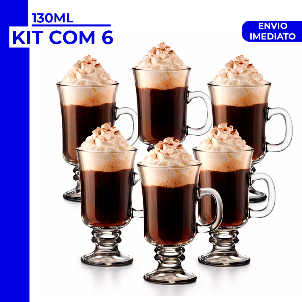 Jogo de Canecas de Vidro para Cappuccino Irish Coffee 130ml