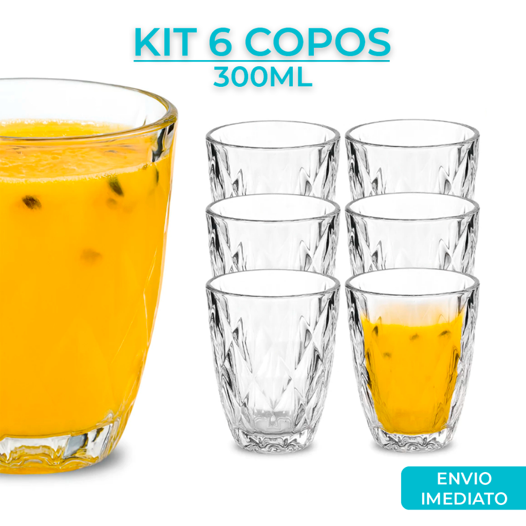 Jogo de Copos Baixos Diamond 300ml em Vidro Grosso