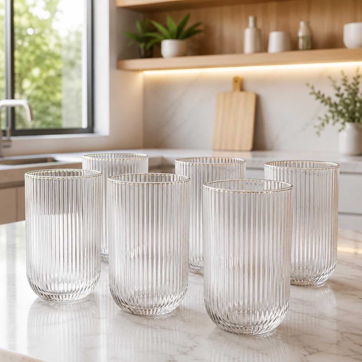 Jogo de 6 Copos Sofia 450ml: Design Canelado para sua Cozinha
