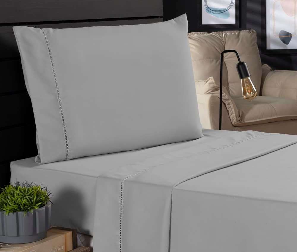 Jogo de Cama Classic Solteiro Percal 400 Fios Ponto Palito 03 Peças