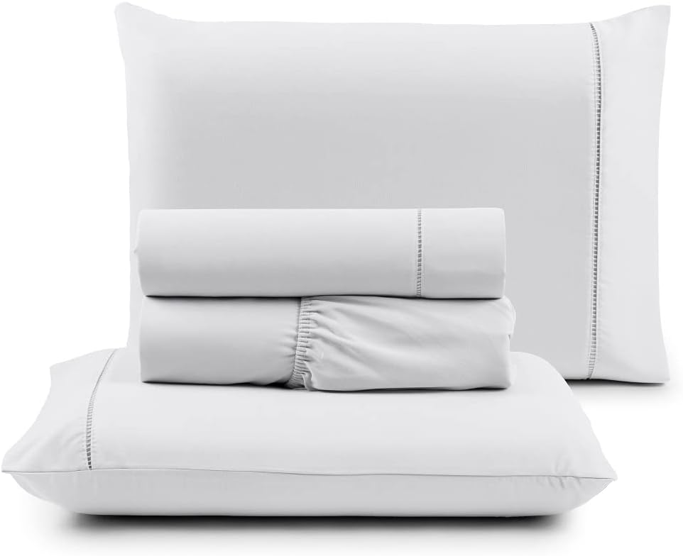Jogo de Cama Casal Percal 400 Fios Ponto Palito 4 Peças - Branco