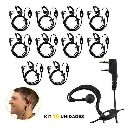 Kit 10 Fones de Ouvido para Rádio Comunicador Baofeng 777s e UV-5R