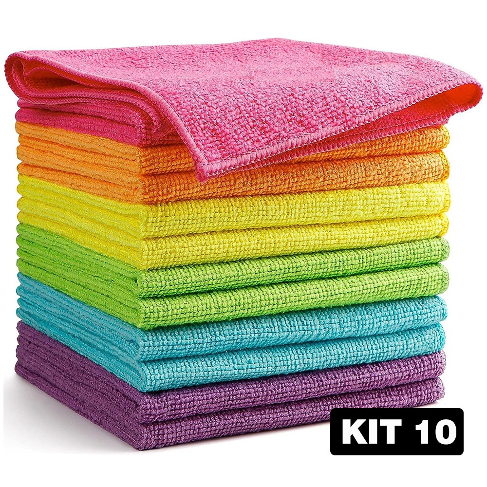 Kit com 10 Panos de Limpeza em Microfibra Multiuso Alta Absorção