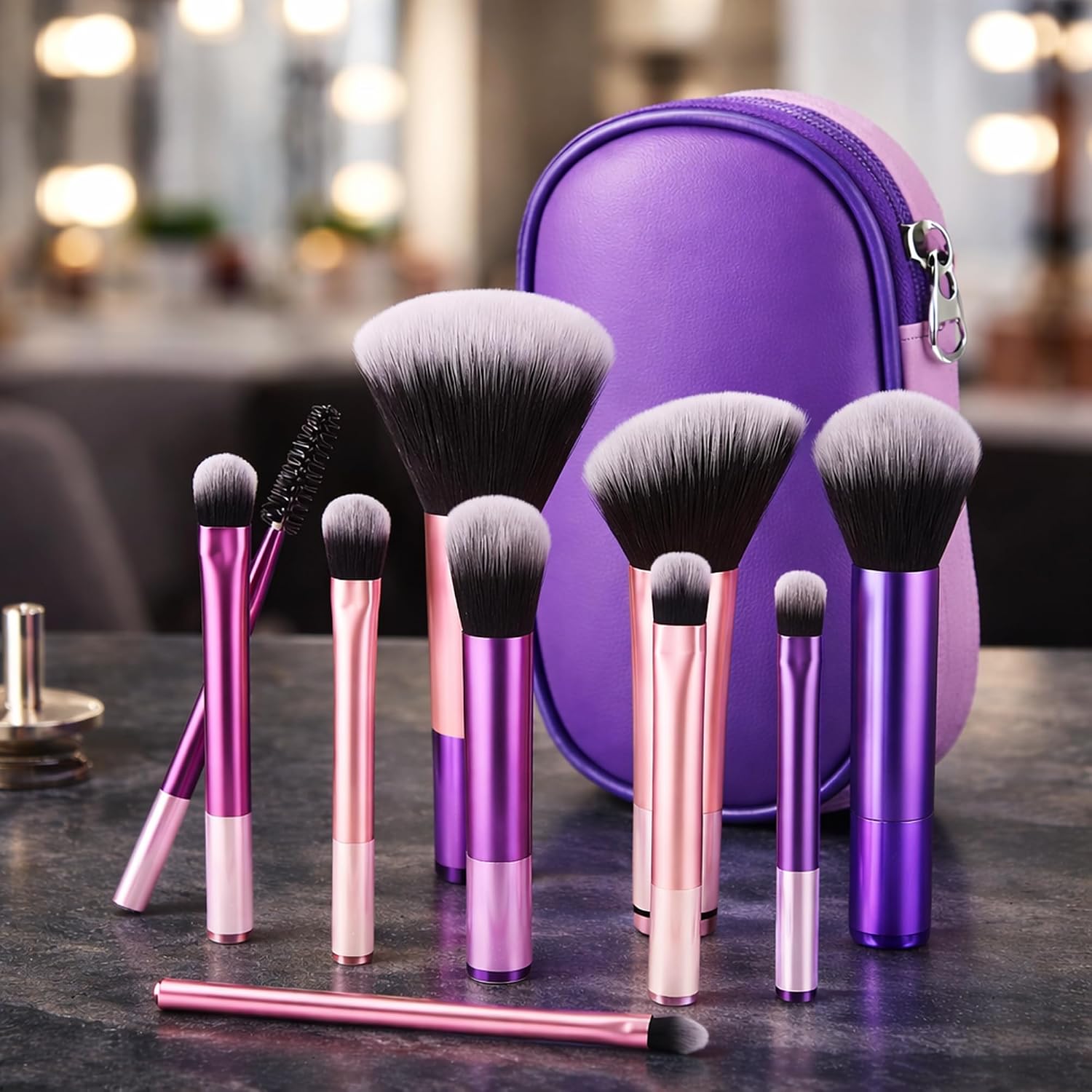 Kit 10 Pincéis de Maquiagem Profissionais com Estojo Portátil