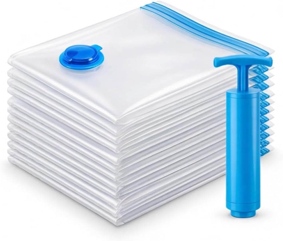 Kit 10 Sacos a Vácuo para Roupas com Bomba Manual 50x60cm