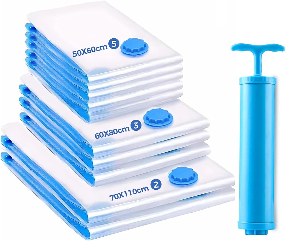 Kit 10 Sacos de Armazenamento a Vácuo com Bomba Manual