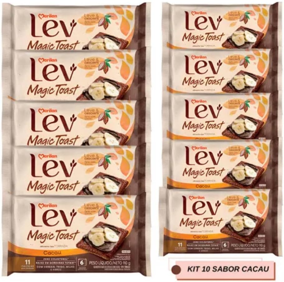 Kit 10 Unidades Torrada Marilan Lev Magic Toast Cacau 110g