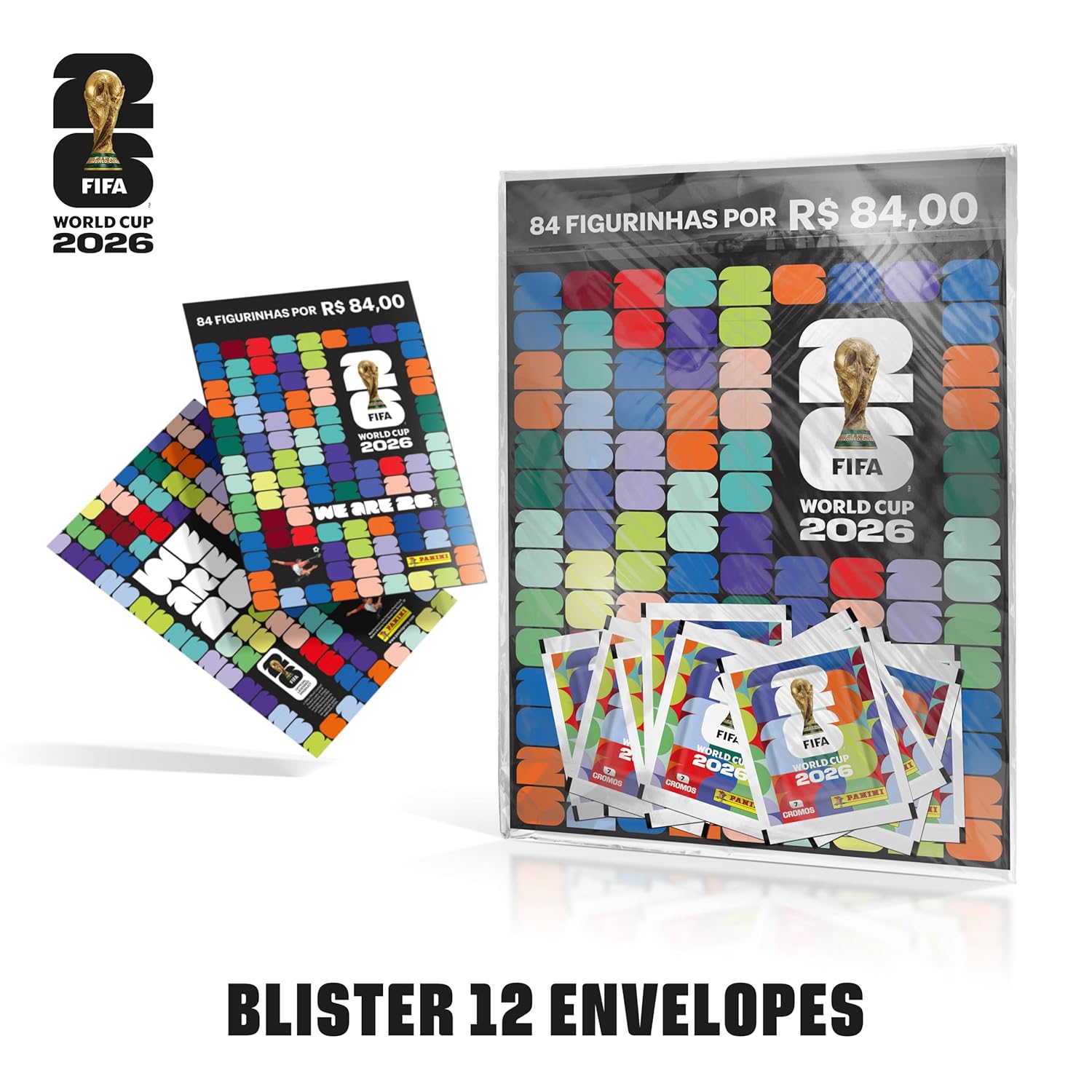 Kit 12 Envelopes Figurinhas Copa do Mundo FIFA 2026 e Cartela