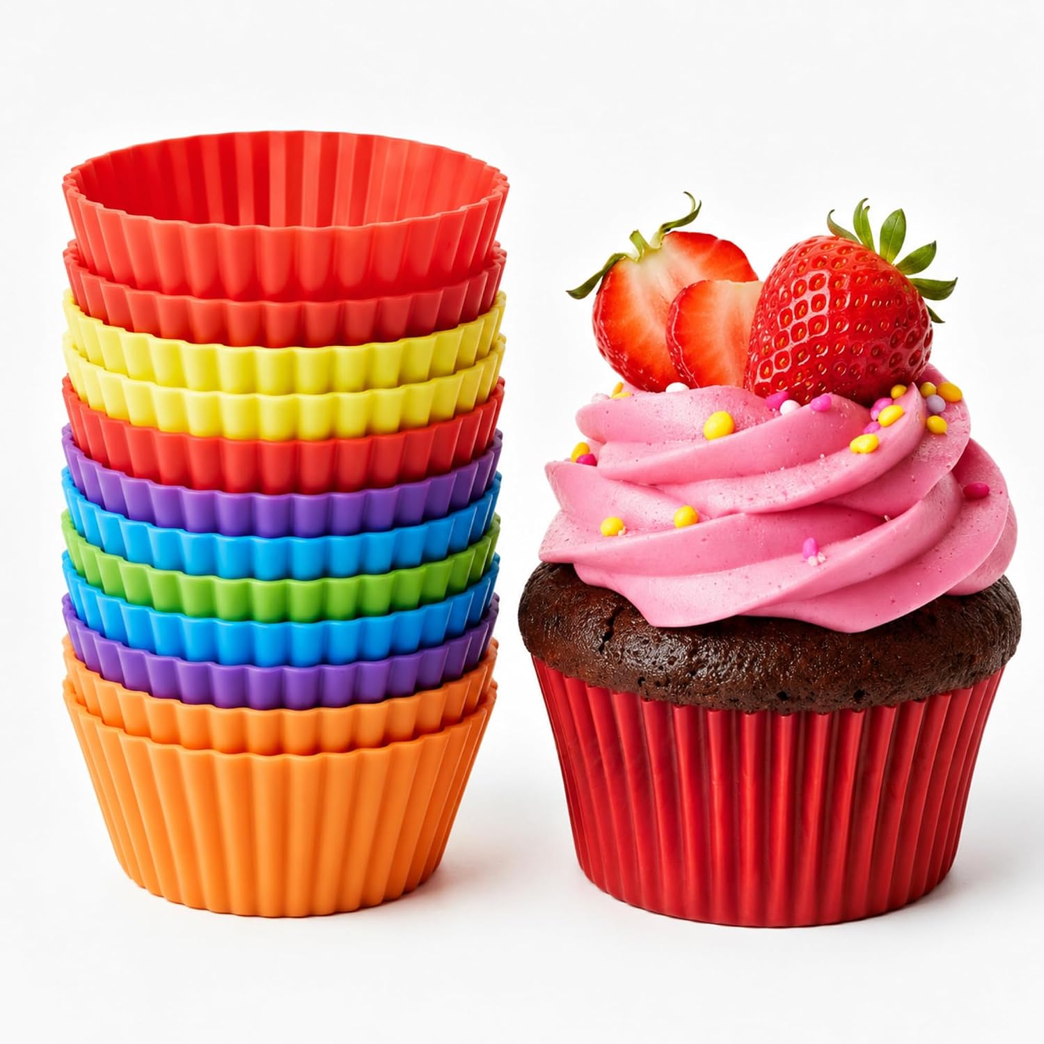 Kit 12 Forminhas de Silicone para Cupcake e Muffin