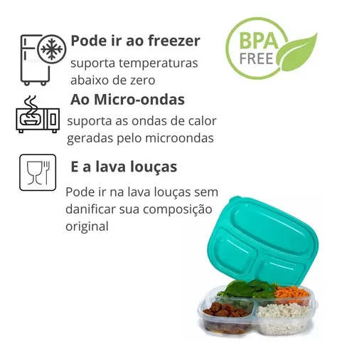 Kit 12 Marmitas Retangulares Ercaplast 1L para Micro-ondas