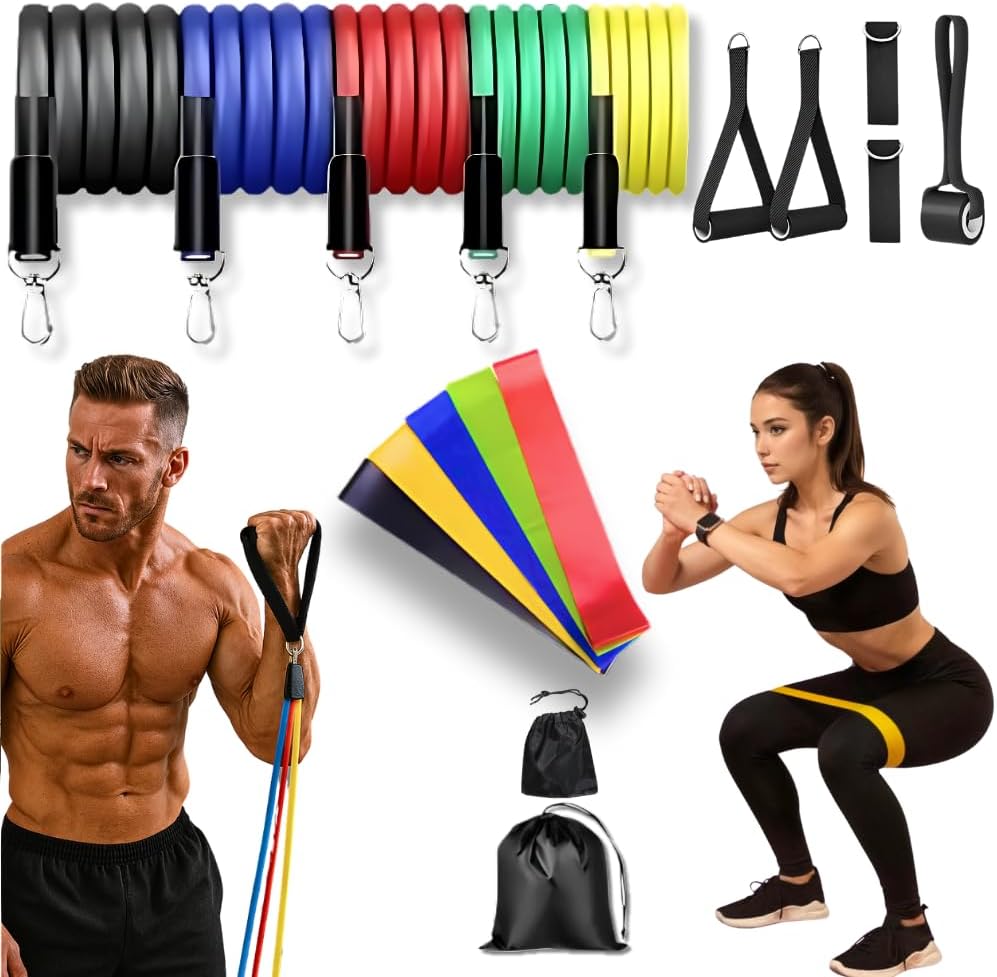 Kit 17 Peças Elástico Extensor e Miniband para Treino em Casa