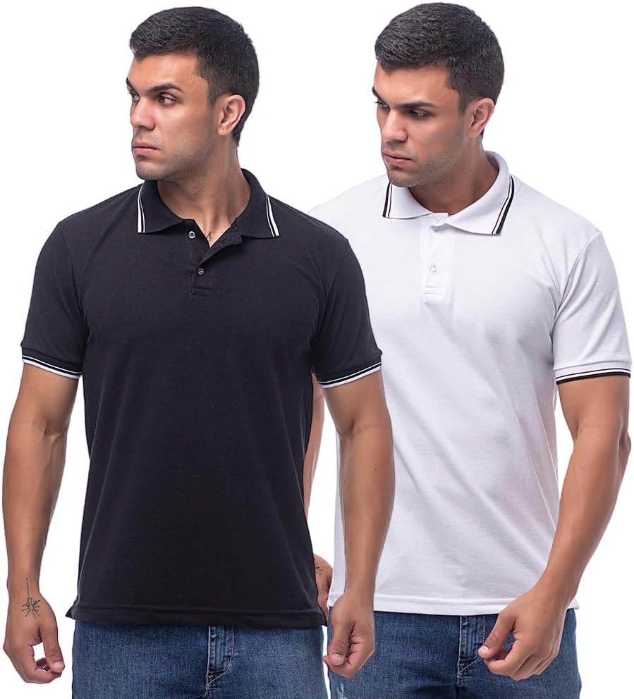 Kit 2 Camisas Gola Polo Masculina Básica em Malha Piquet