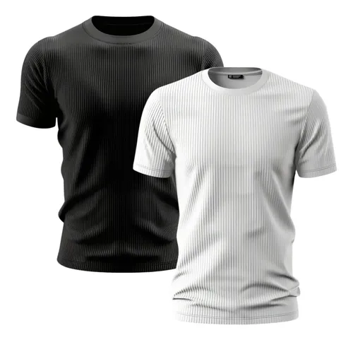 Kit 2 Camisetas Caneladas Masculinas Estilo Americana Justa