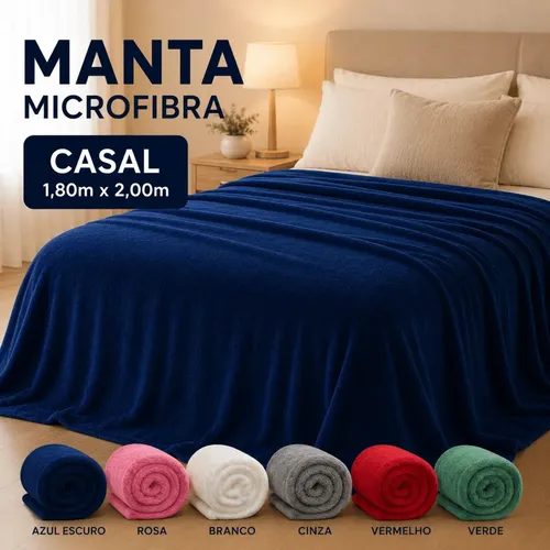 Kit 2 Cobertores Manta Casal Microfibra 1,80m x 2,00m