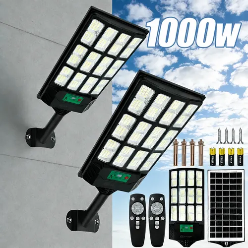 Kit 2 1000w Luminaria Poste Solar Potente Com Sensor Solar Preto