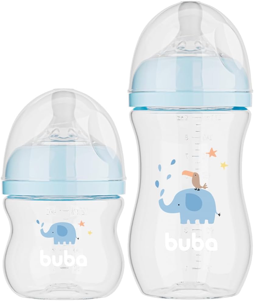 Kit 2 Mamadeiras Buba Easy Flow Elefante Azul 120/270ml