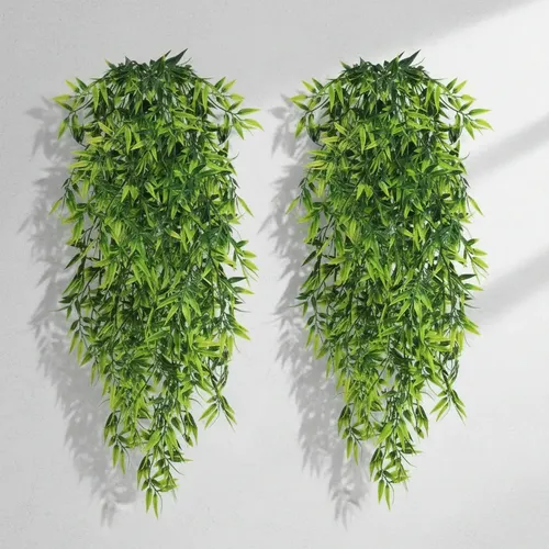 Kit 2 Pendentes Folhagem Bambu: Decoração Verde Realista