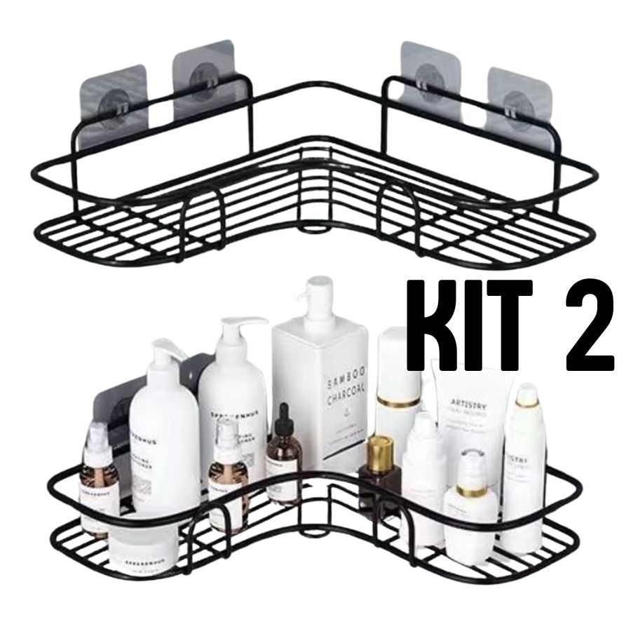 Kit 2 Prateleiras Multiuso com Suporte Adesivo para Banheiro e Cozinha
