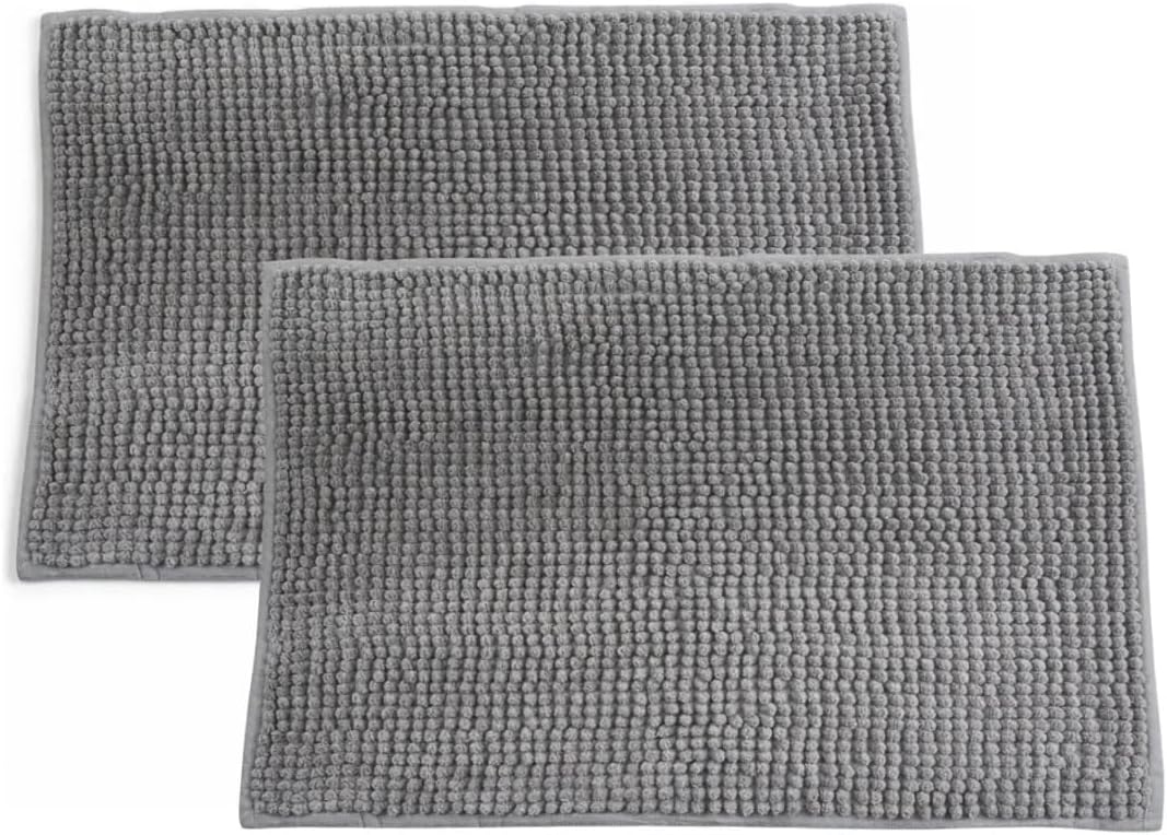 Kit 2 Tapetes de Banheiro Microfibra Antiderrapante 58x38cm Cinza