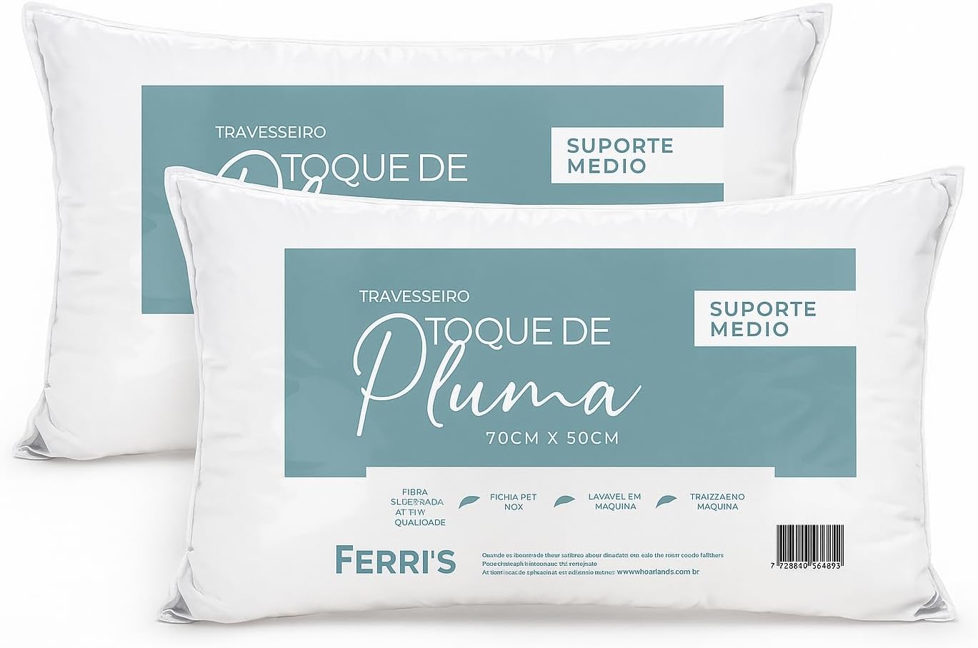 Kit 2 Travesseiros Toque de Pluma Percal 180 Fios