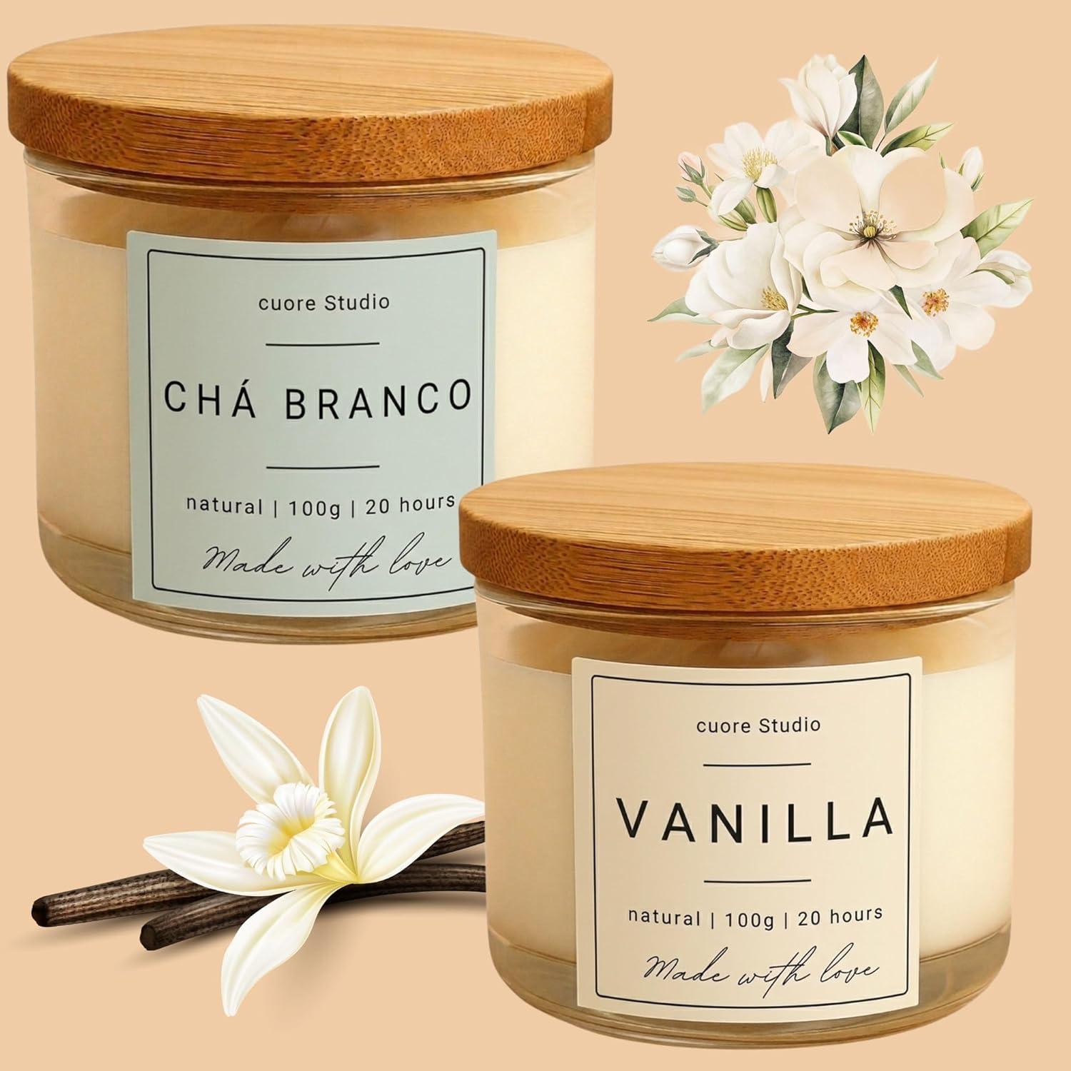 Kit 2 Velas Aromáticas Lavanda e Vanilla cuore Studio 100g