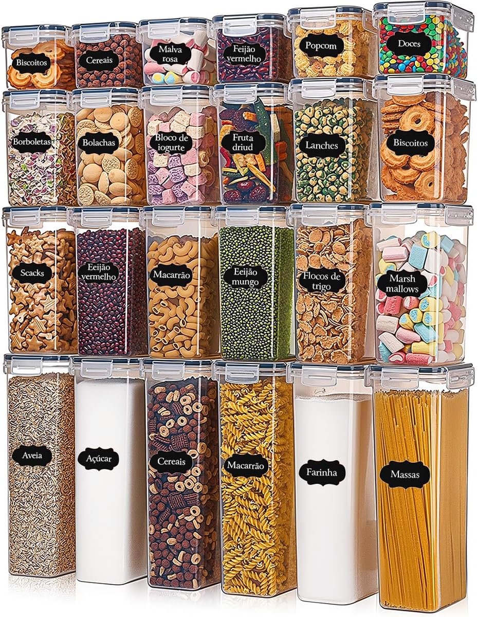 Kit de 24 Potes Herméticos para Mantimentos e Organização