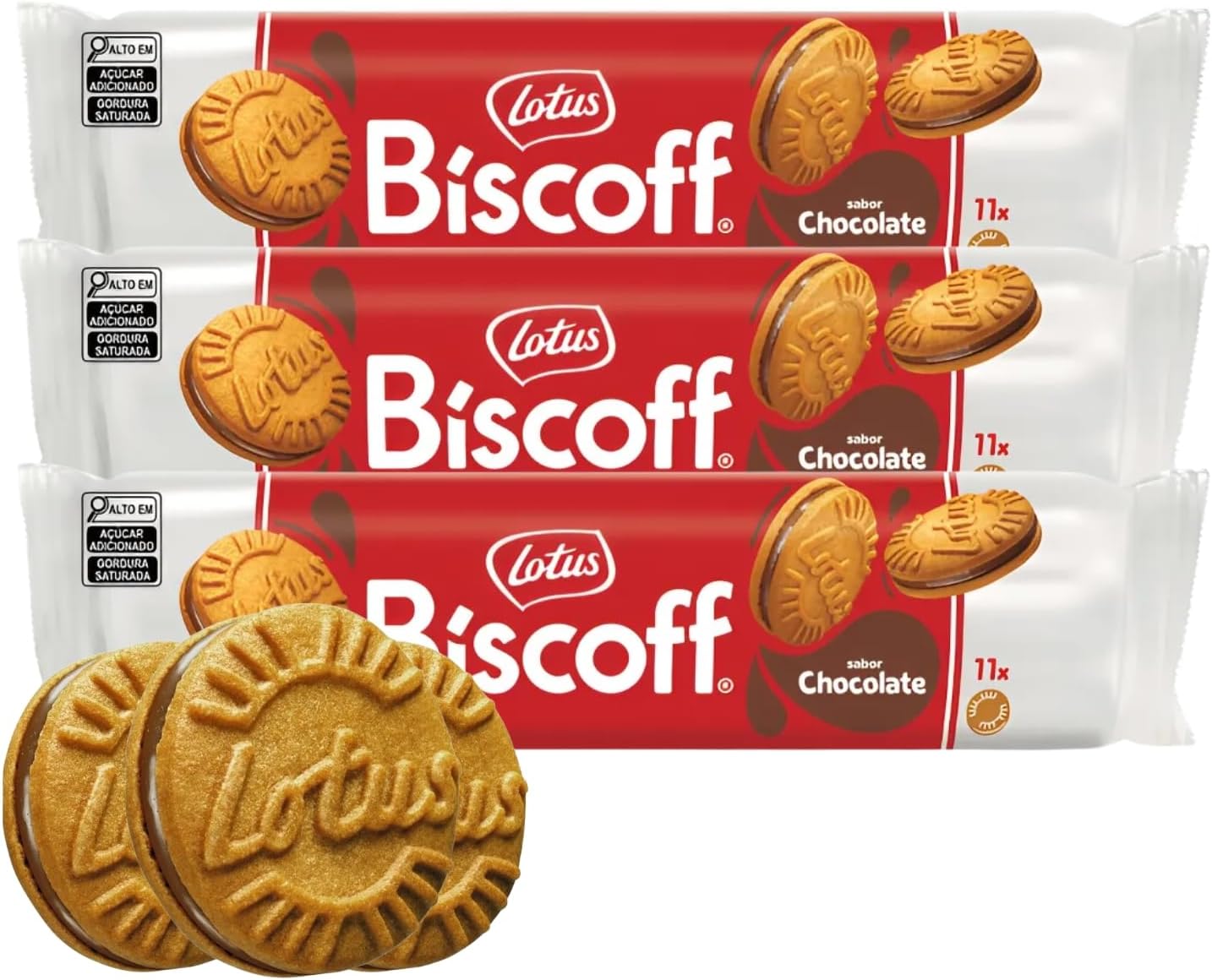 Kit 3 Biscoitos Lotus Biscoff Sandwich Chocolate 110g