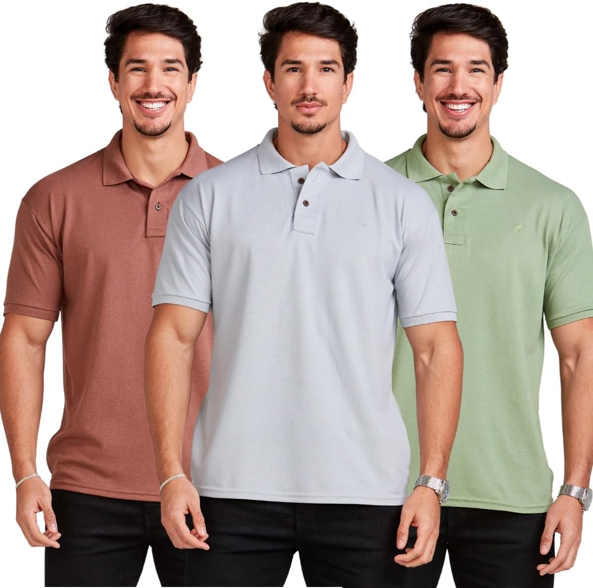 Kit com 3 Camisas Polo Masculinas em Algodão