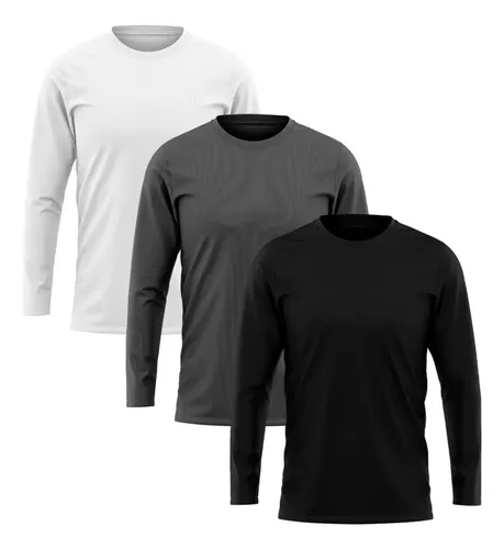 Kit 3 Camisetas Masculina Manga Longa Algodão Premium