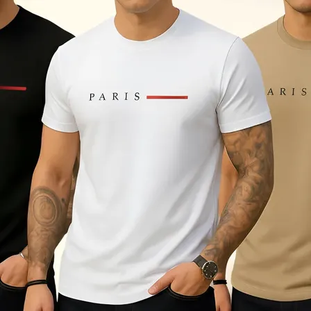 Kit 3 Camisetas Paris Masculinas em Algodão Premium