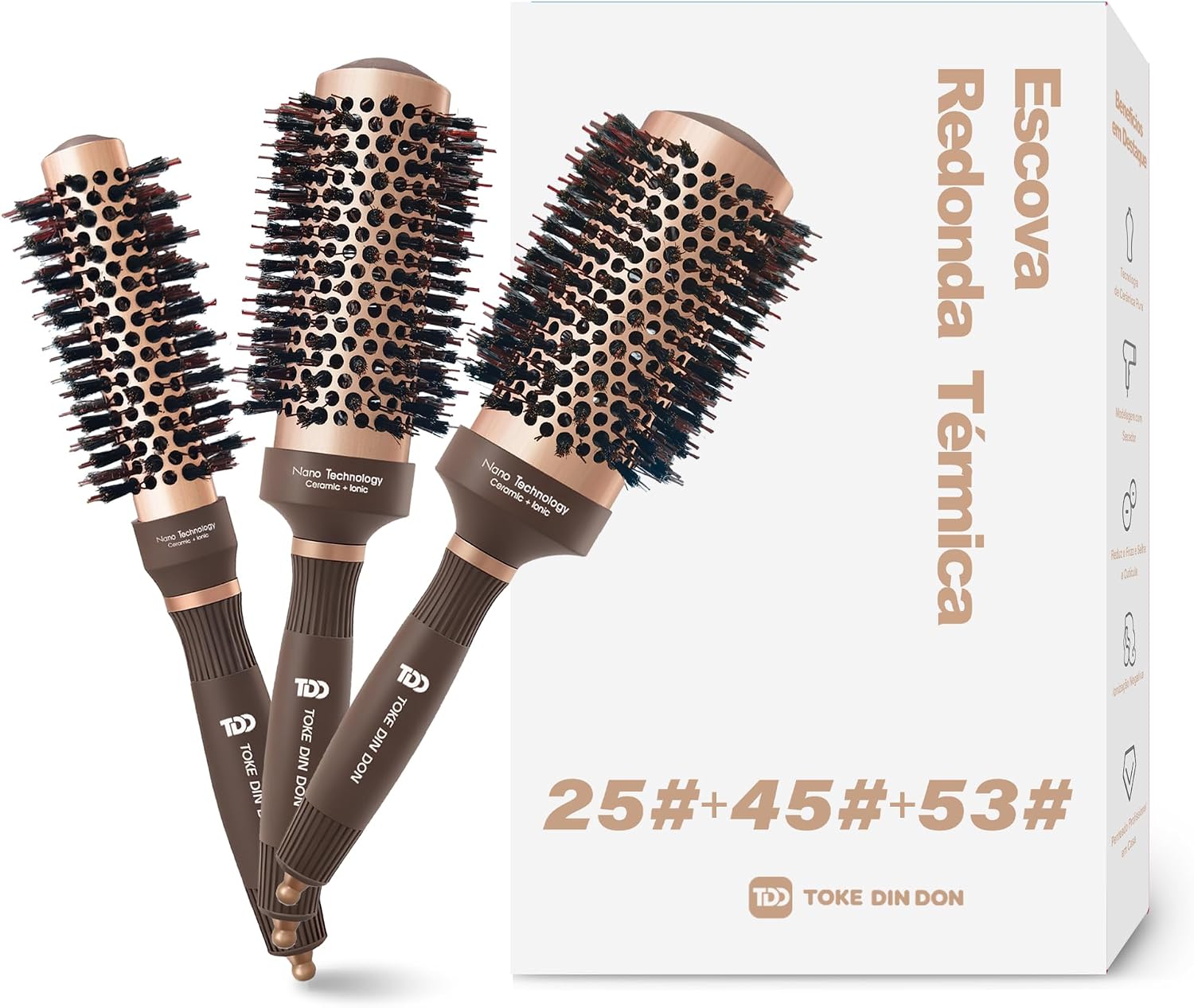 Kit 3 Escovas Redondas Modeladoras Térmicas TOKE DIN DON