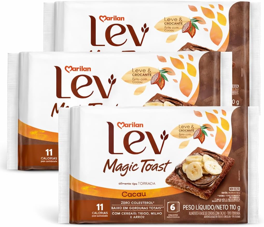 Kit 3 Marilan Lev Magic Toast Cacau 110g: Torrada Leve e Crocante