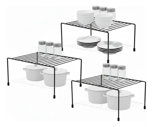 Kit 3 Organizadores de Armário para Cozinha Preto