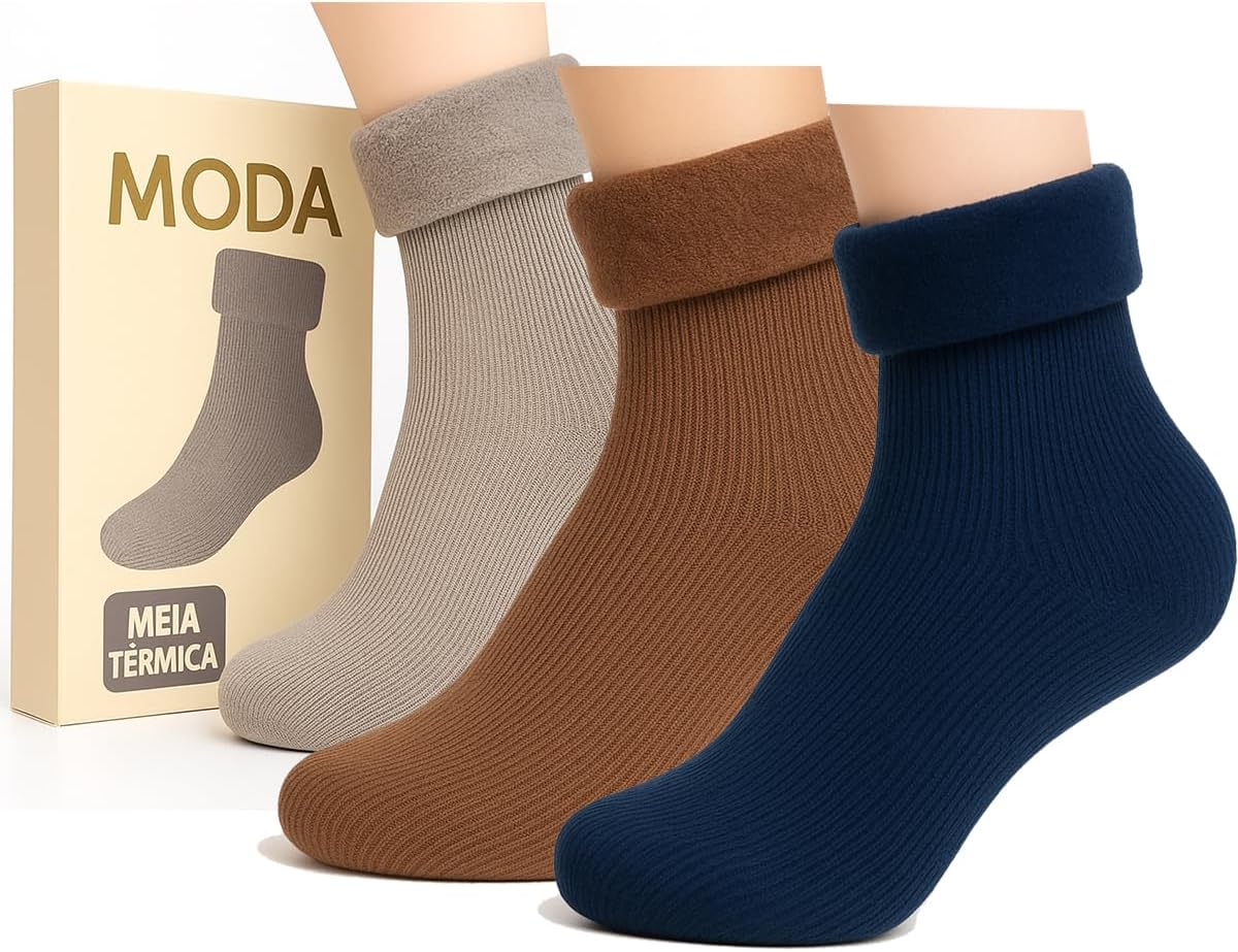 Kit 3 Pares de Meia Térmica Flanelada Fleece Unissex