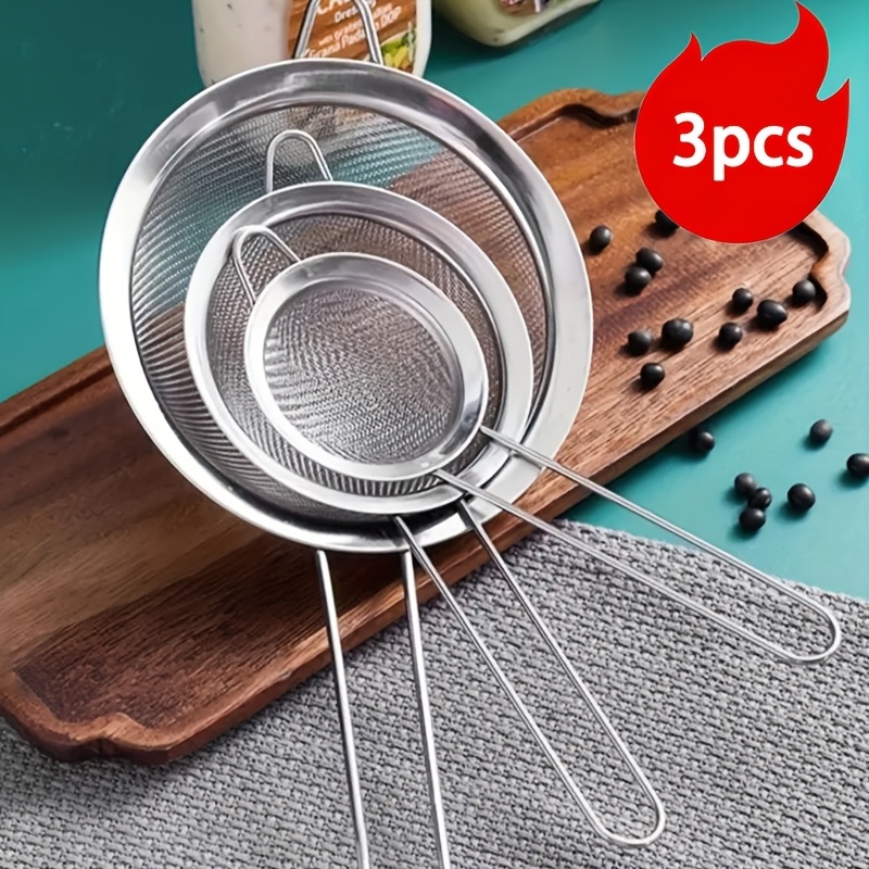 Kit com 3 Peneiras em Aço Inoxidável para Cozinha